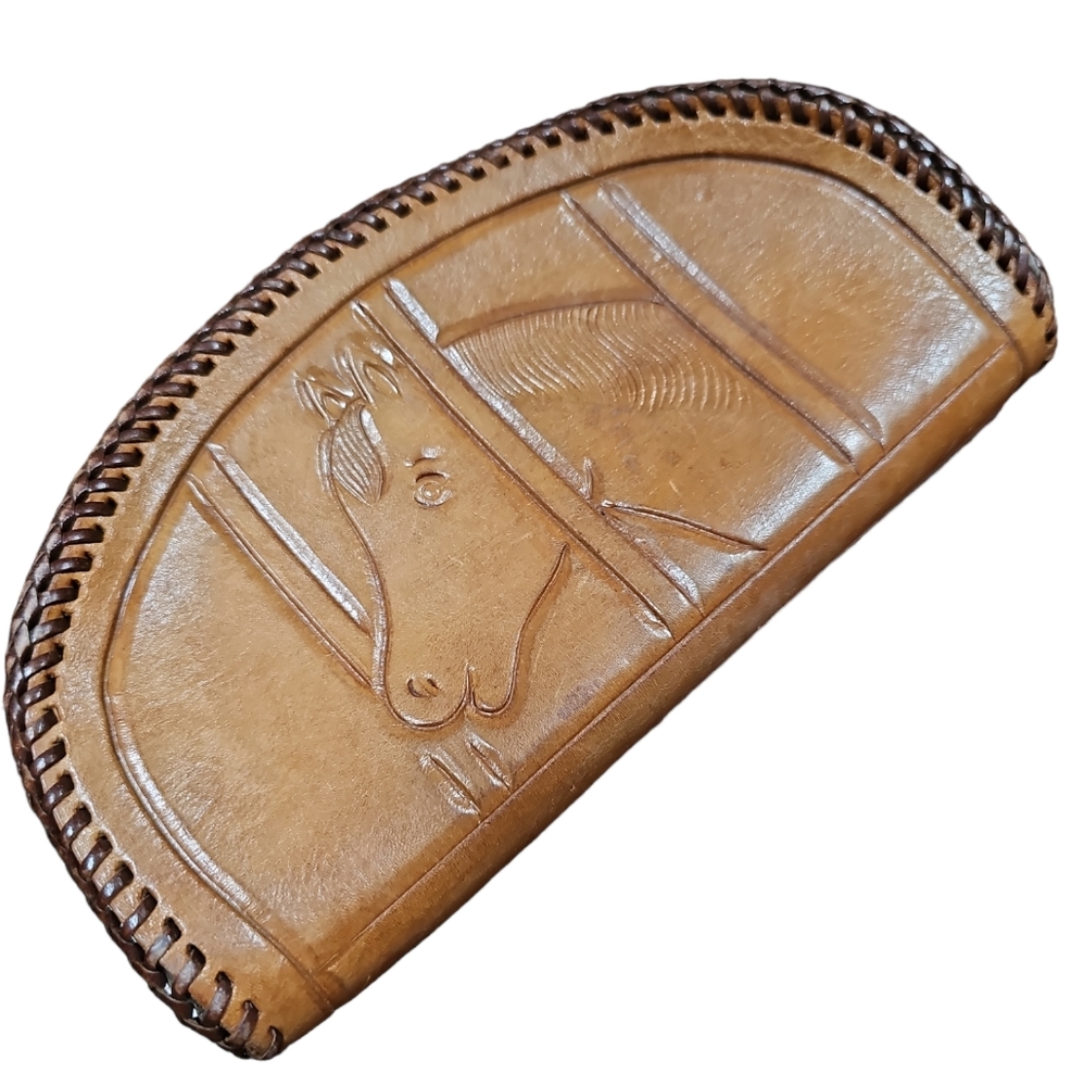 Vintage 1970s Tooled Leather Horse Clutch Bag - Picture 9 of 10